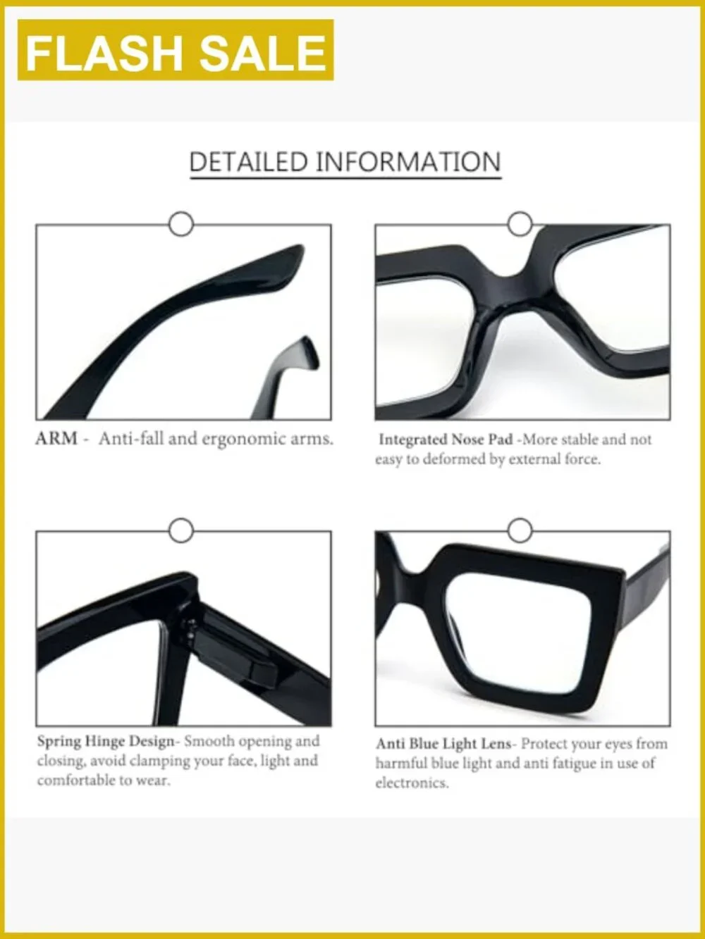 3 Pack Oversized Square Reading Glasses Blue Light Blocking Spring Hinges